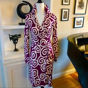 ✨DVF✨Dark Fuschia & Ivory New Jeanne Wrap Dress 2